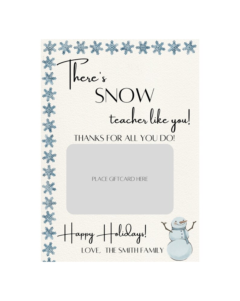 Editable Teacher Gift Card Holder Printable Christmas Gift Etsy
