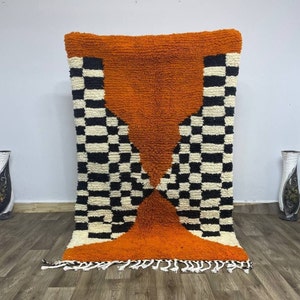 MOROCCAN ORANGE RUG,tufted rug, morrocan rug, woven wall hanging,berber rug, beni ourain rug, moroccan rug runner, aesthetic rug, trendy rug