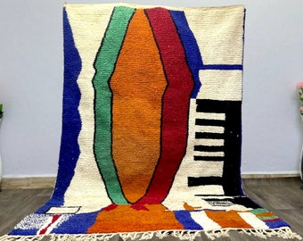 Orange Morrocan rug, Checkerbaord wool rug, Authentic Berber rug, Bohemian rug for living room.