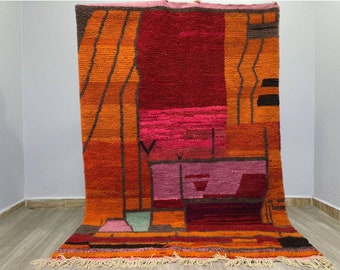 Amazing Orange Rug Moroccan - Custom Fabulous Boujaad Rug - Beni Ourain Rug- Handmade Rug- Moroccan Berber Rug - Traditional Moroccan Carpet