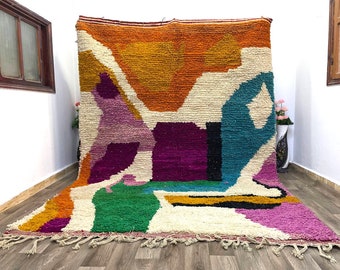 GEWELDIG MAROKKAANSE ORANJE Rug - Handgemaakt Marokkaans tapijt, authentiek Berber-tapijt, Boho-stijl tapijt voor woonkamer.