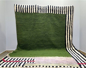Alfombra marroquí contemporánea, alfombra Beni ourain, alfombra marroquí verde, alfombra punteada, alfombra marroquí personalizada, alfombra Beni ourain, alfombra verde hierba