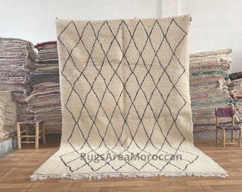 Beni ourain rug- Authentic Moroccan Rug- Custom Beni Ourain rug- Beni Rug- Large Moroccan Rug- White& Black Rug- Custom rug