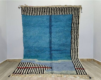 Verbazingwekkend blauw Marokkaans tapijt - Custom Fabulous Boujaad Rug - Beni Ourain Rug - Handgemaakt tapijt - Marokkaans Berberdeken - Traditioneel Marokkaans tapijt