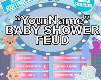 Baby Shower Feud - Answer Battle - Gender Neutral Unisex Trivia Game- Mac, PC, Compatible - Zoom - Fun Baby Shower Games