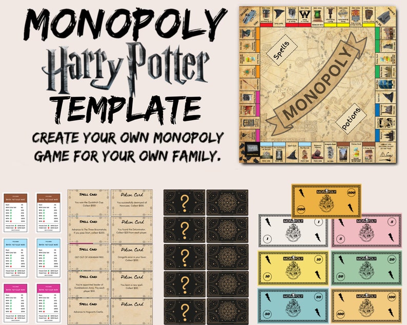 HP Editable Monopoly Board Game Template Custom Monopoly Template Game ...