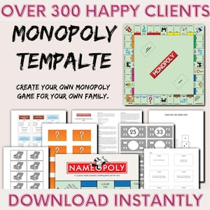 Plantilla de juego de mesa Monopoly en blanco - Juego de plantilla Monopoly personalizado - Descarga digital - Canva totalmente editable + pdf y editor de microsoft