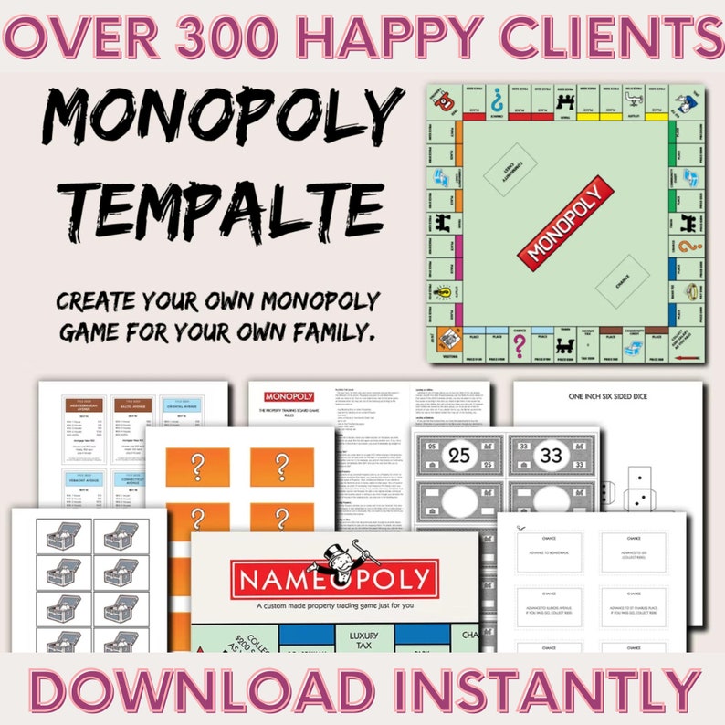 Blank Monopoly Board Game Template Custom Monopoly Template Game Digital Download Fully Editable Canva pdf & microsoft publisher image 1