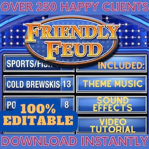 Editable Friendly Feud Template Party Game || Editable Feud Quiz Game || Mac and PC Compatible || Games for Adults and Kids Games Night