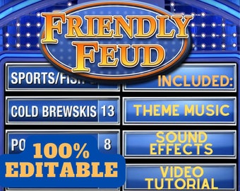 Editable Friendly Feud Template Party Game || Editable Feud Quiz Game || Mac and PC Compatible || Games for Adults and Kids Games Night