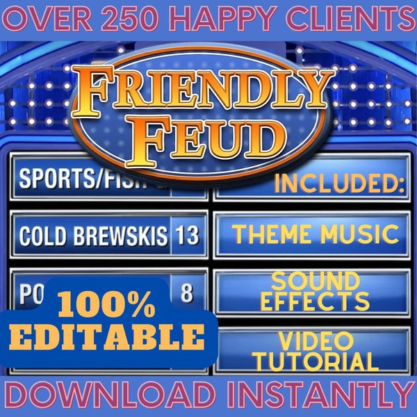 Editable Friendly Feud Template Party Game || Editable Feud Quiz Game || Mac and PC Compatible || Games for Adults and Kids Games Night