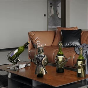 Handcrafted Wine Bottle Holder Retro Creative Metal Wine Rack for Countertop or Tabletop Home Bar Kitchen Décor Gift for Dad Knight's Armor