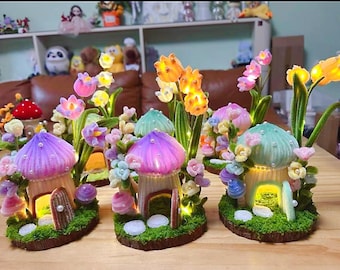 Custom Fairy Tale Mushroom House Night Light: Handmade Glowing Decor