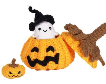Halloween Amigurumi Crochet Patterns PDF: Craft Pumpkin bag, Witch Hat, Ghost, and Pumpkin (PDF Download), Spooky Crochet Patterns
