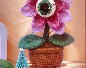 Halloween Decor Crochet Pattern, Amigurumi Lily Devil Eyes Plant Pot - DIY Flower Tutorial for a Spooky Surprise