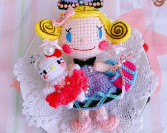 Custom Crochet Amigurumi Doll: Personalized Girl with Pet Charm