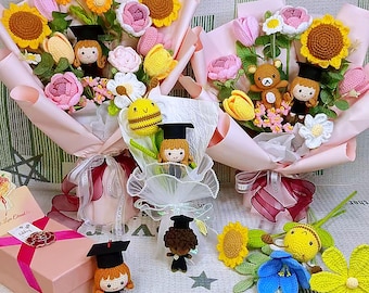 Personalized Crochet Graduation Flowers and Bouquets: Handcrafted Gifts for Graduate , Ideal for Home Decor and Gifts for Loved Ones