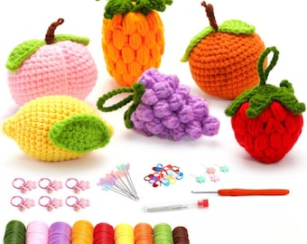 Crochet Fruits Pattern Beginners, Create 6 Adorable Fruits with Ease Apple, Grape, Lemon, Strawberry, Peach, Pineapple, Fruit Amigurumi.