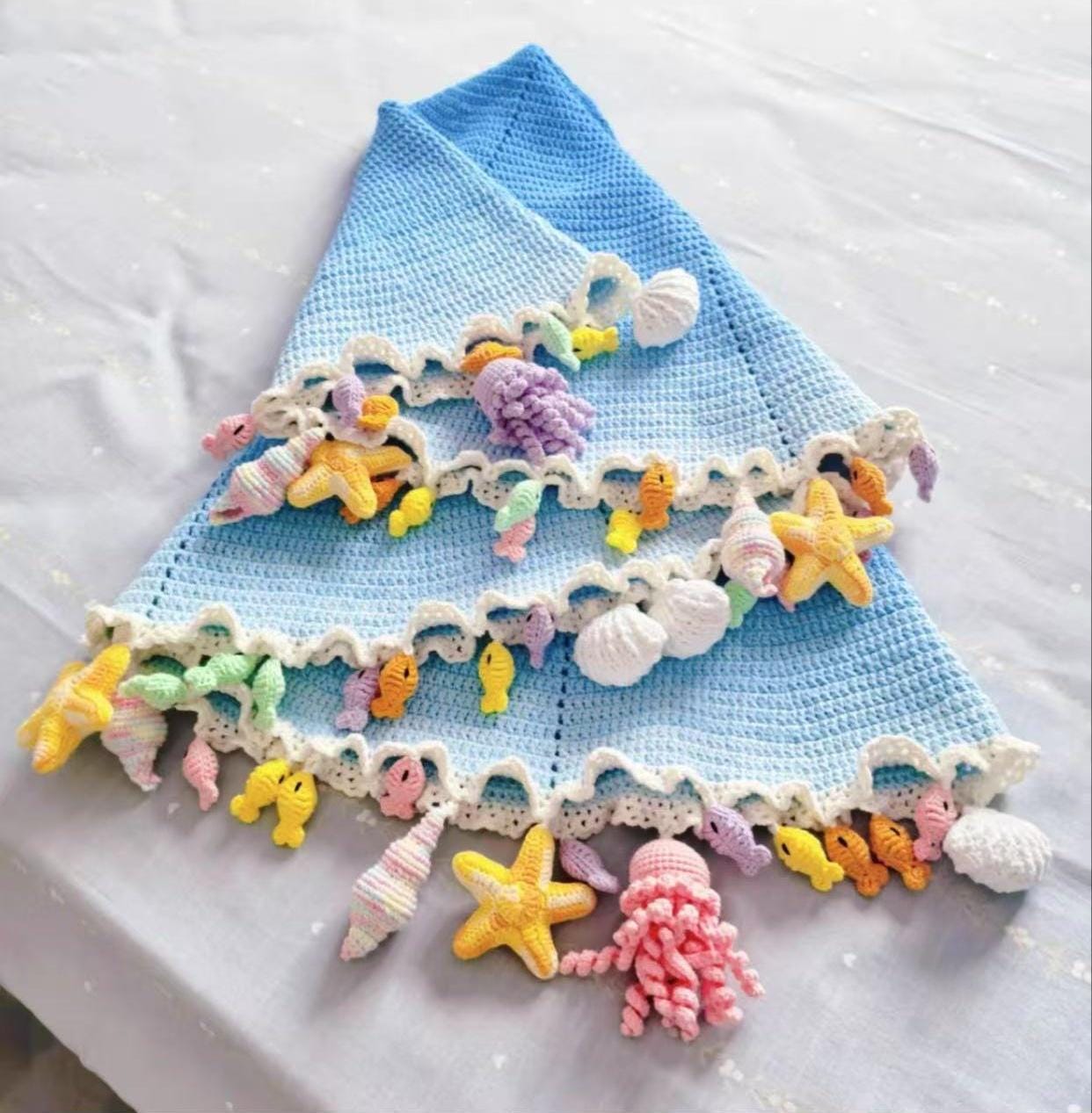 Creative Ocean Crochet Blanket ,3D Sea Animal Sofa Throw, Outdoor Shawl, Personalized Gift for Wedding, Baby Shower ,Parties and Home Décor