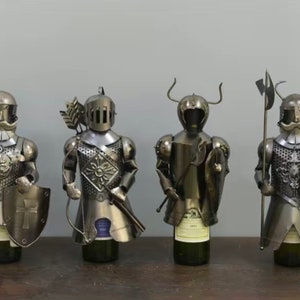 Handcrafted Wine Bottle Holder Retro Creative Metal Wine Rack for Countertop or Tabletop Home Bar Kitchen Décor Gift for Dad Knight's Armor