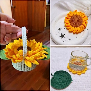 Schema per set di sottobicchieri all'uncinetto a forma di girasole: cestino pieghevole (schema PDF)