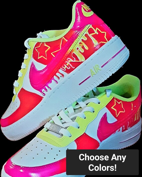 Custom Airbrush Painted Nike Air Force 1 AF1 07 NEON Custom Kicks Drip Swoosh