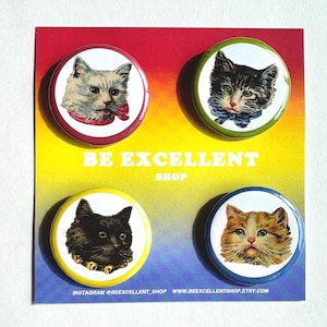 Vintage Cats 1.5” Pinback Button 4 pack