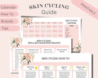 Skin Cycling Guide with Calendar, Routine, Tips & Products US Letter, A4. A5 Printable Template