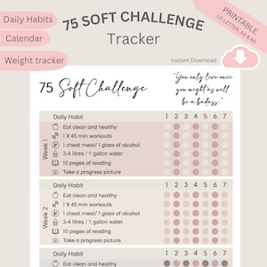75 Soft Challenge Tracker with Daily Habits, Calendar and Weight Journal 75 Day Challenge 2025