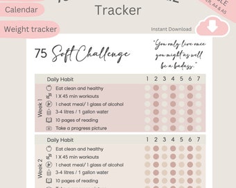 75 Soft Challenge Tracker with Daily Habits, Calendar and Weight Journal 75 Day Challenge 2025