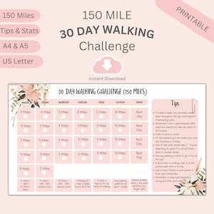Walking Challenge Tracker Registro escursioni e piano di allenamento di 30 giorni - Download immediato, stampabile 2025