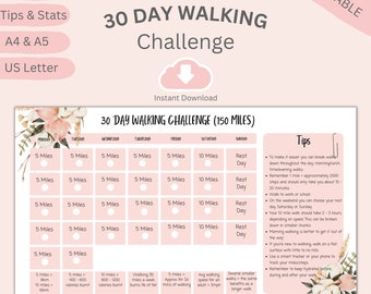 Walking Challenge Tracker 30 Day Walking Hiking Log & Training Plan - Instant Download, Printable 2025