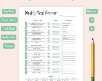 Meal Planner Tracker, Shopping List, Weekly Food Menu Plan, Workout Tracker, Water & Calorie Tracker