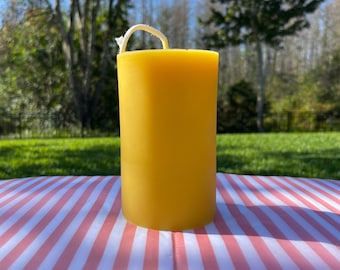 3" x 5" Beeswax Pillar Candle - Handmade by Beekeepers Using 100% Pure Beeswax - Yellow and Ivory Beeswax