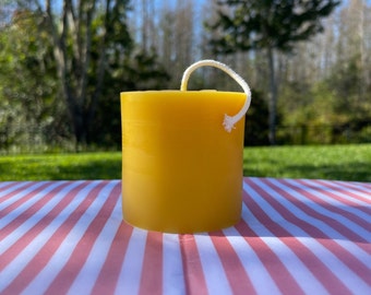 3" x 3" Beeswax Pillar Candle - Handmade by Beekeepers Using 100% Pure Beeswax - Yellow & Ivory Beeswax