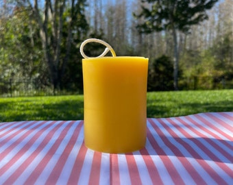 3" x 4" Beeswax Pillar Candle - Handmade by Beekeepers Using 100% Pure Beeswax - Yellow & Ivory White Beeswax