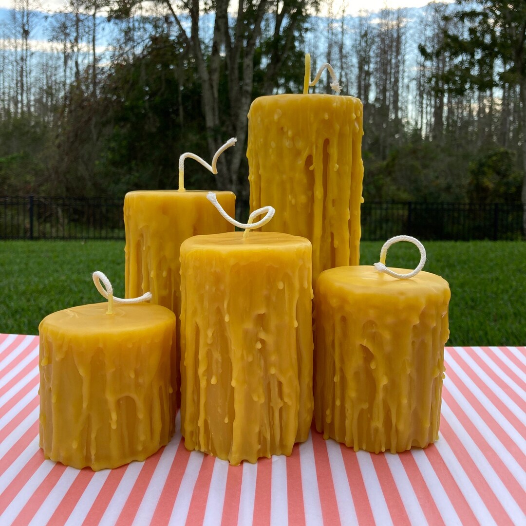 Extra Drippy Beeswax Pillar Candles 3 Inch Diameter Multiple Sizes