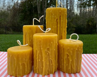 Extra Drippy Beeswax Pillar Candles - 3 Inch Diameter - Multiple Sizes Available - Handmade With 100% Pure Beeswax - Rustic Whimsical Candle