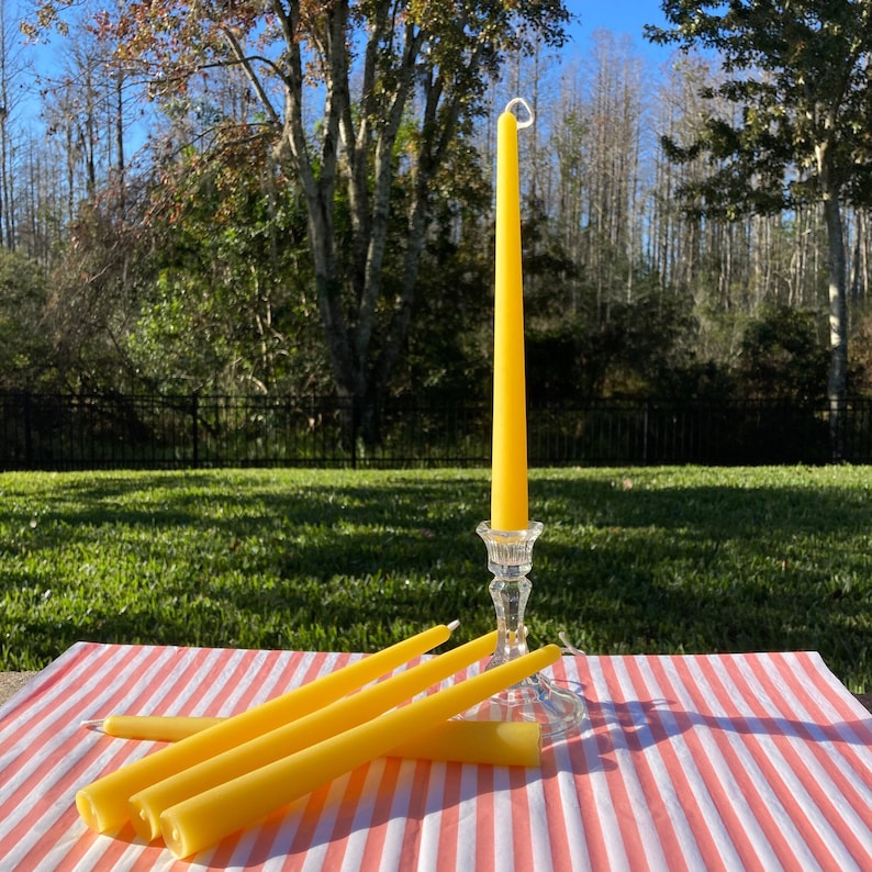 Pure Beeswax Taper Candles 9.5 Inch Tall 7/8th Inch Diameter Yellow, Ivory & Black Beeswax Hand Dipped Style Taper Beeswax 5 Pack