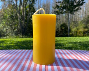 3" x 6" Beeswax Pillar Candle - Handmade by Beekeepers Using 100% Pure Beeswax - Yellow and Ivory White Beeswax