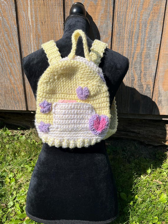 crochet mini backpack crafty Handmade Mini Crochet Backpack – Pastel Yellow & Cream