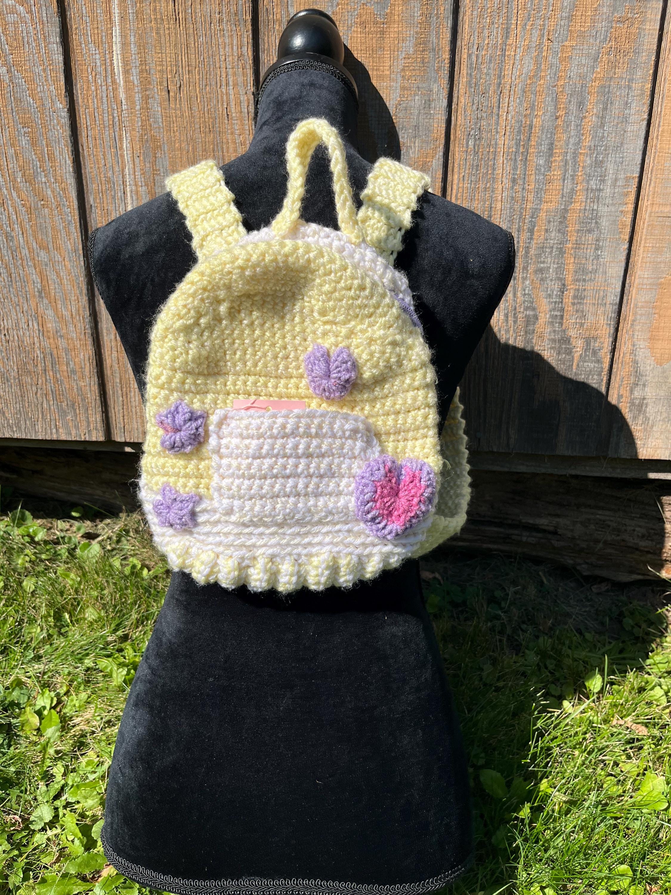 Handmade Mini Crochet Backpack – Pastel Yellow & Cream - Etsy display picture 2