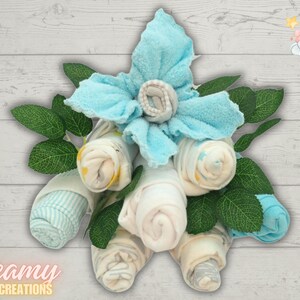 Diaper Cake Alternative | Bright Skies Onesies Bouquet |  Baby Shower Gift | Gender Neutral Boy Girl