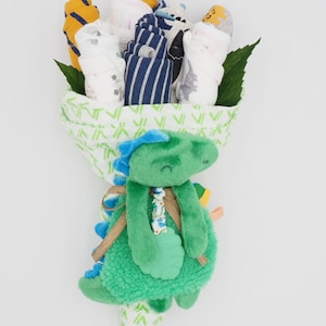 Diaper Cake Alternative | Dinosaur Baby Boy Onesie Bouquet |  Baby Shower Gift