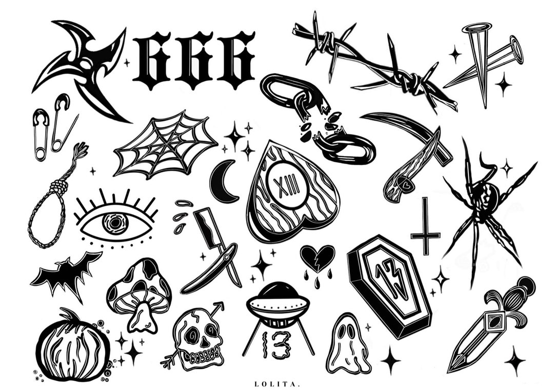 Friday the 13th Tattoo Flash Sheet, Halloween Digital Art Print Etsy
