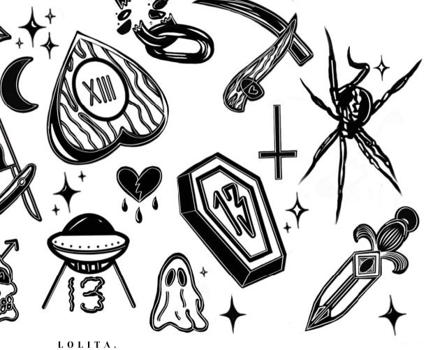 Friday the 13th Tattoo Flash Sheet, Halloween Digital Art Print Etsy