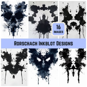 16 diseños de manchas de tinta de Rorschach, arte de descarga instantánea, impresiones digitales de Rorschach, impresiones de pósteres de manchas de tinta, ideas de regalos de psicología