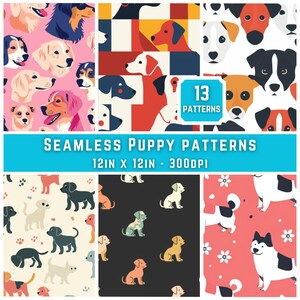 12 SEAMLESS Dog Patterns - Instant Download - Adorable Puppy Patterns for Clothing Design, Perfect for Dresses and Clothes