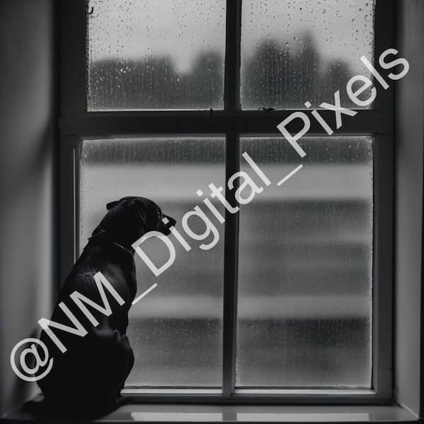 Sad Dog Looking Out Rainy Window Digital Reference Images - Set of 4 (4000x4000 PNG)