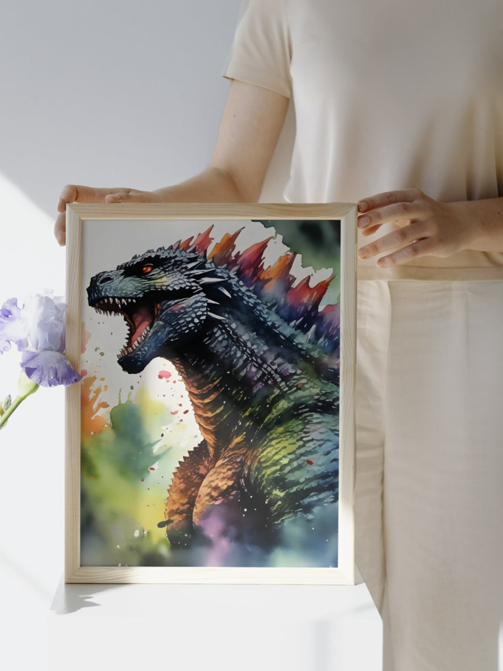 Watercolor Godzilla Kaiju Artwork PRINTABLE Artwork Set of 4 DIGITAL Prints WATERCOLOR Meme Art ...